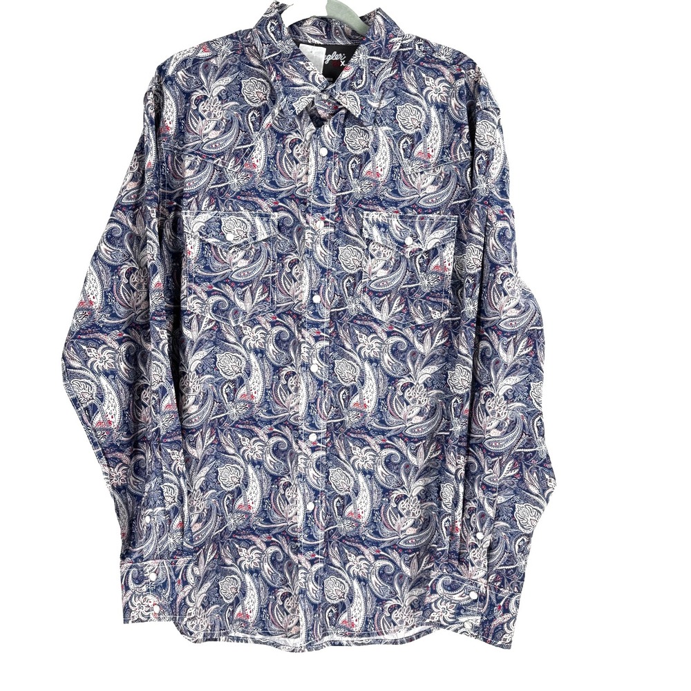 Wrangler 20X Paisley Pearl Snap Shirt Men's Large Blue Rodeo Western Cowboy NEW